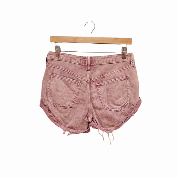 Free People Romeo Rolled Hem Cut Off Denim Jean Button Fly Shorts Mauve Pink 26 - Picture 4 of 11